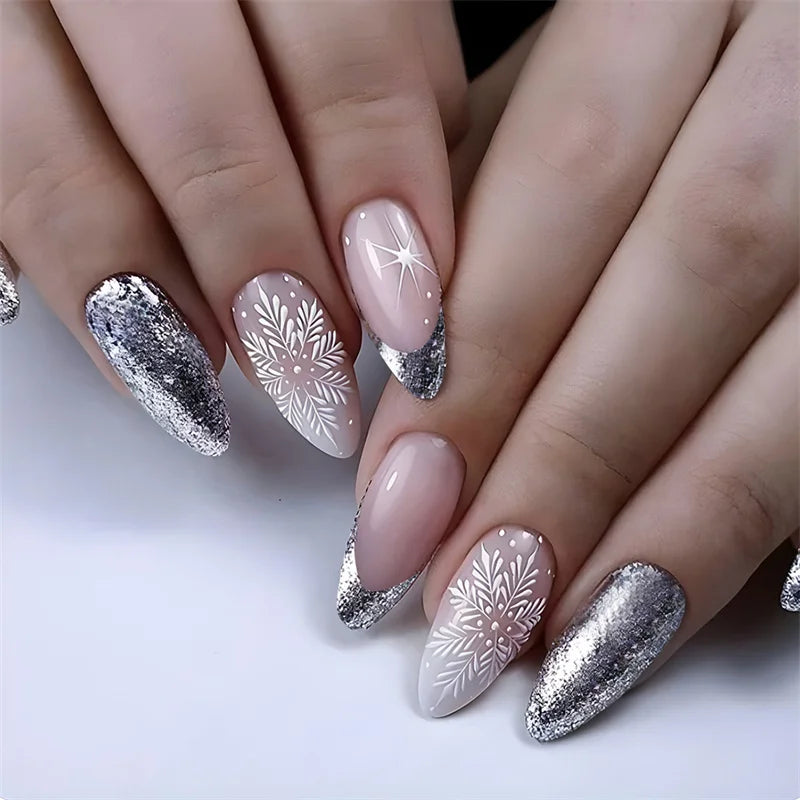 24Pcs Almond Fake Nails French False Nails Press on With Jelly Glue Aesthetic Short Design Oval Manicure Full Cover Nail Tips