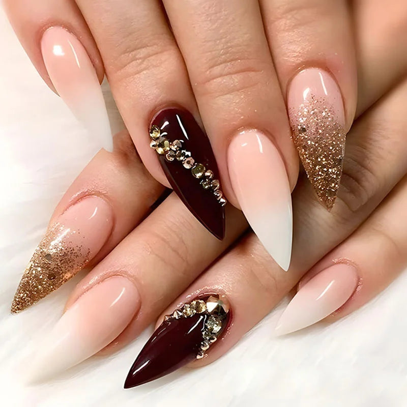 24Pcs Almond Fake Nails French False Nails Press on With Jelly Glue Aesthetic Short Design Oval Manicure Full Cover Nail Tips