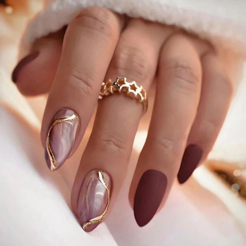 24Pcs Almond Fake Nails French False Nails Press on With Jelly Glue Aesthetic Short Design Oval Manicure Full Cover Nail Tips