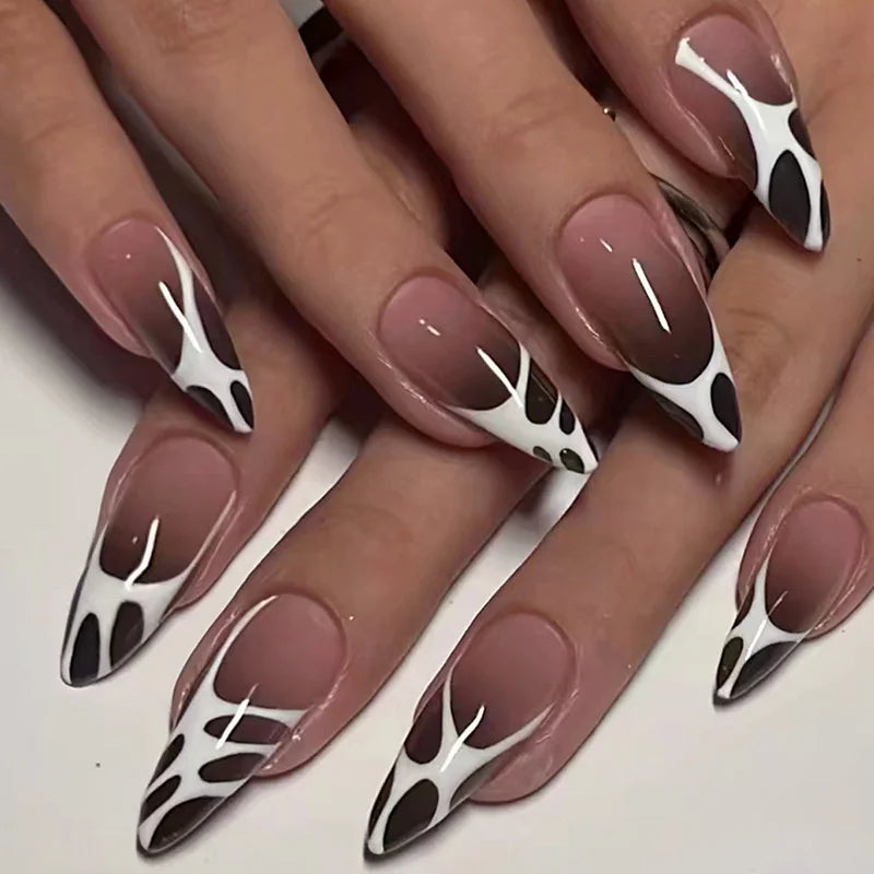 24Pcs Almond Fake Nails French False Nails Press on With Jelly Glue Aesthetic Short Design Oval Manicure Full Cover Nail Tips