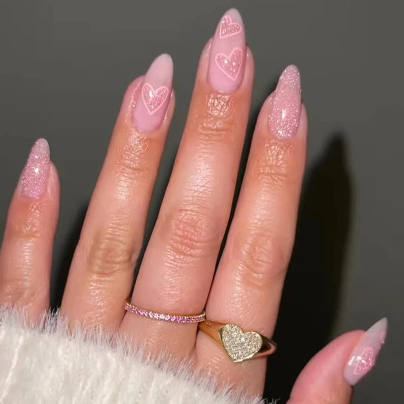 24Pcs Almond Fake Nails French False Nails Press on With Jelly Glue Aesthetic Short Design Oval Manicure Full Cover Nail Tips