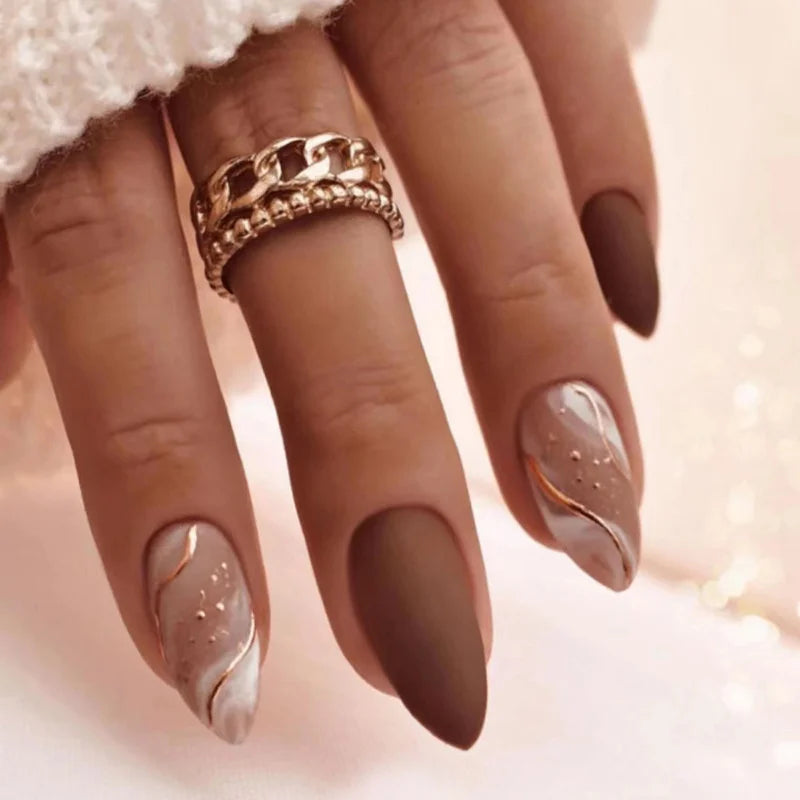 24Pcs Almond Fake Nails French False Nails Press on With Jelly Glue Aesthetic Short Design Oval Manicure Full Cover Nail Tips