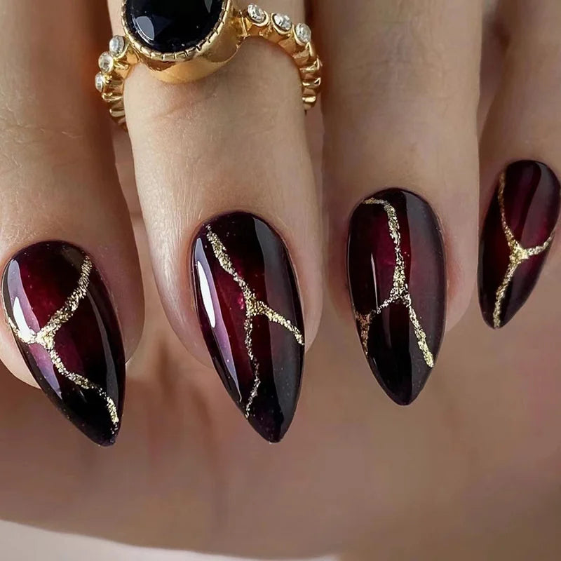 24Pcs Almond Fake Nails French False Nails Press on With Jelly Glue Aesthetic Short Design Oval Manicure Full Cover Nail Tips