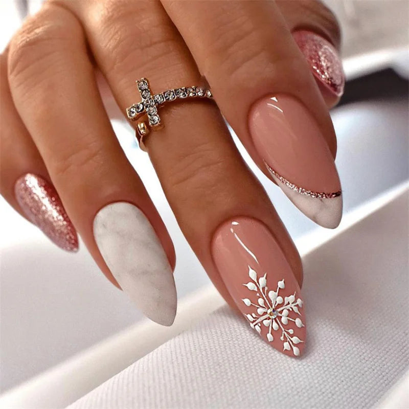 24Pcs Almond Fake Nails French False Nails Press on With Jelly Glue Aesthetic Short Design Oval Manicure Full Cover Nail Tips