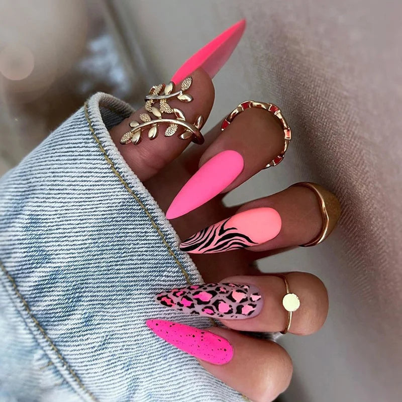 24Pcs Almond Fake Nails French False Nails Press on With Jelly Glue Aesthetic Short Design Oval Manicure Full Cover Nail Tips