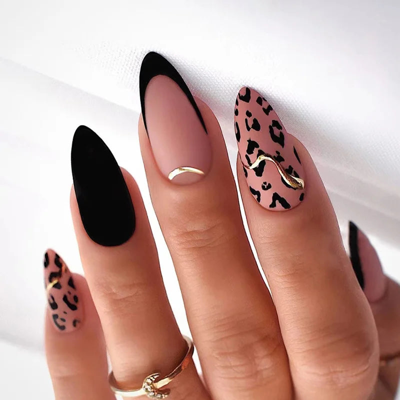 24Pcs Almond Fake Nails French False Nails Press on With Jelly Glue Aesthetic Short Design Oval Manicure Full Cover Nail Tips