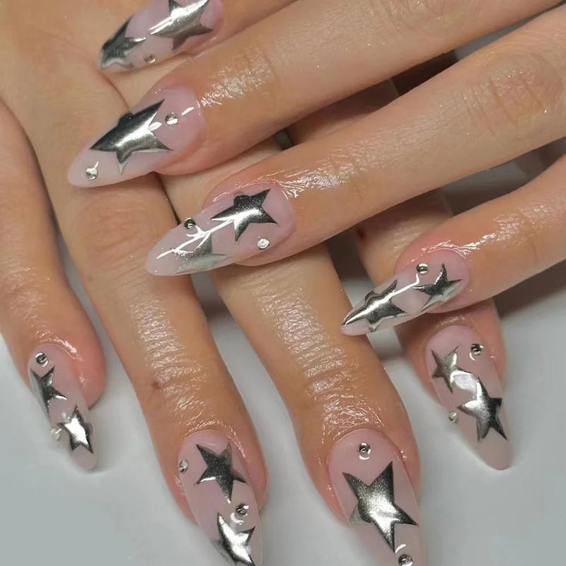 24Pcs Almond Fake Nails French False Nails Press on With Jelly Glue Aesthetic Short Design Oval Manicure Full Cover Nail Tips